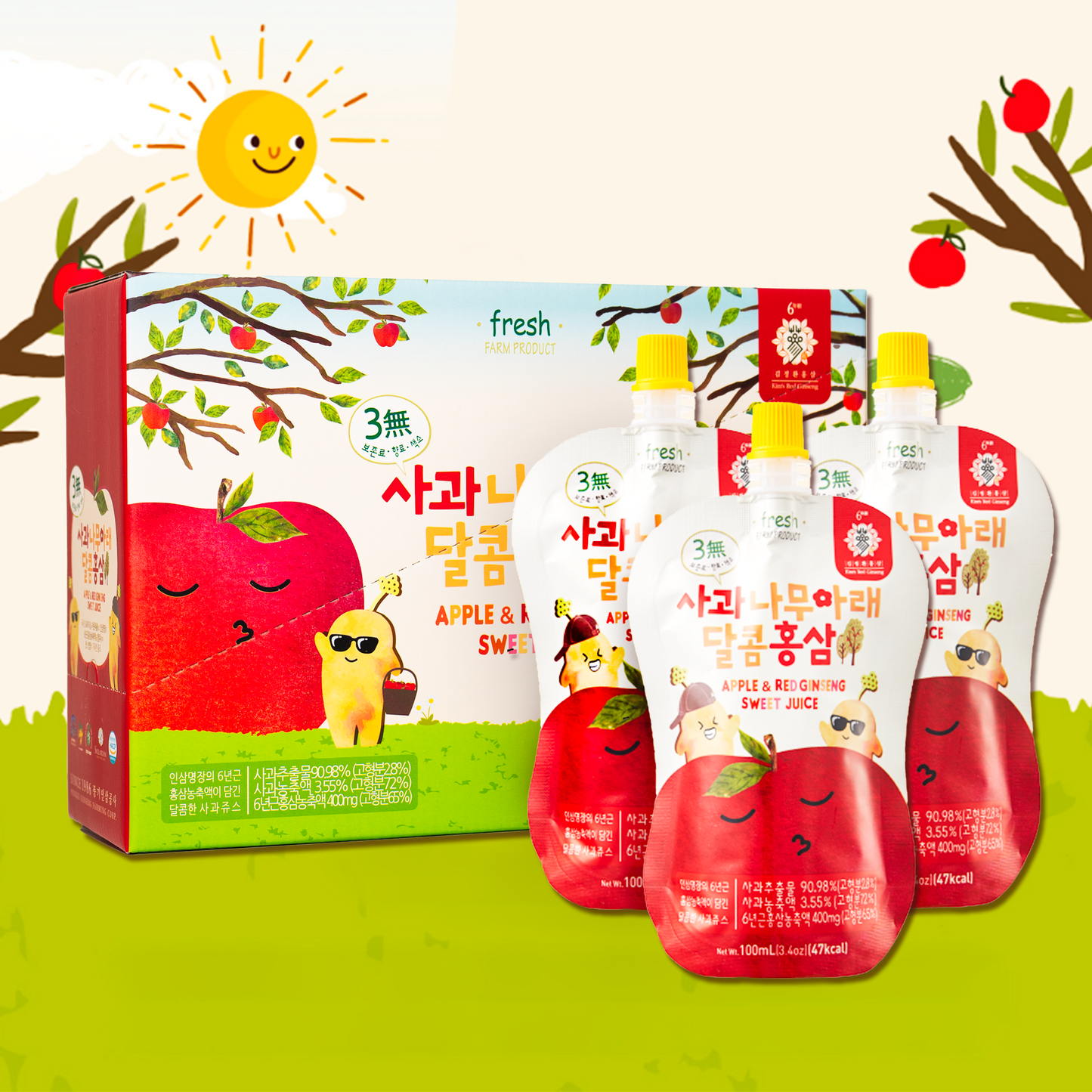 APPLE & RED GINSENG SWEET JUICE (100ml x 10 pack)