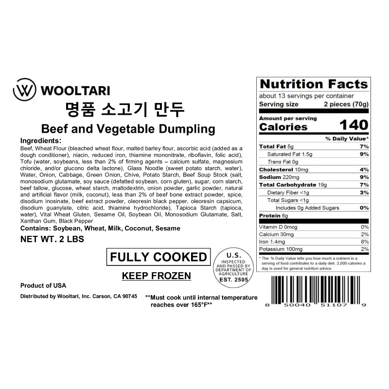 Beef & Vegetable Dumpling 2lb