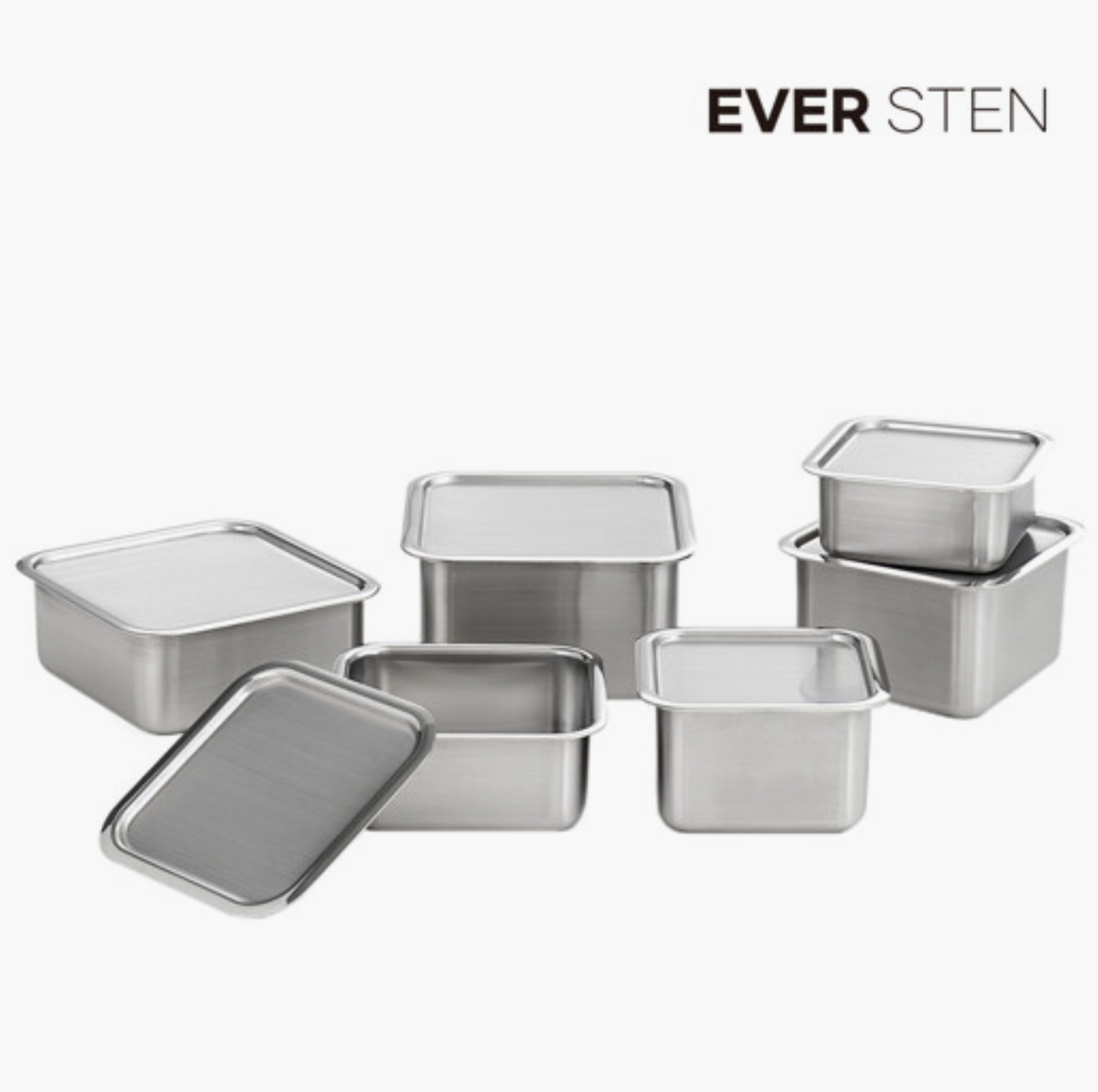 Eversten Cube (Square) Stainless Steel Container 6pc + Rack 3pc Set_ Free Shipping