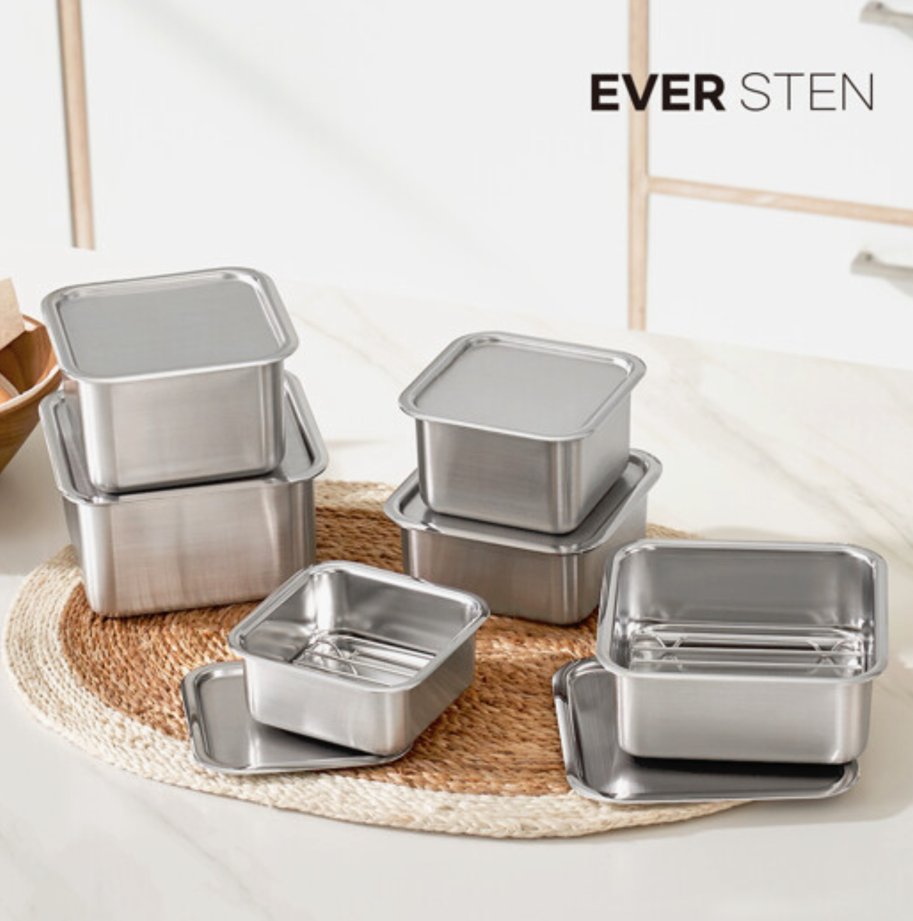 Eversten Cube (Square) Stainless Steel Container 6pc + Rack 3pc Set_ Free Shipping