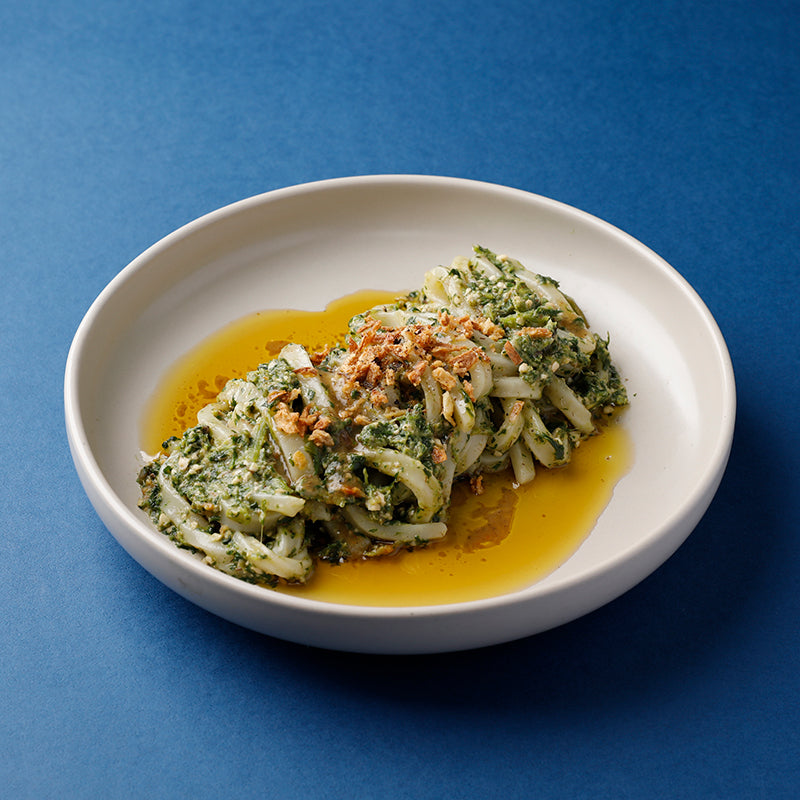 Noodles with Ssukgat (Crown Daisy) Sauce